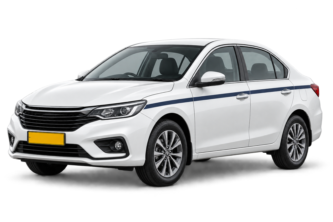 A clean white sedan cab ready for city travel